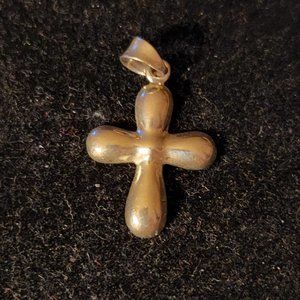 Vintage Sterling Silver Puffy Cross Flat Back Pendant 1" x 3/4"  1.6g